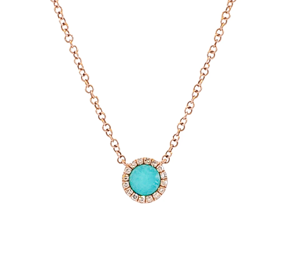 14K Rose Gold 0.18cttw Turquoise and 0.04cttw Diamond Necklace, 18"