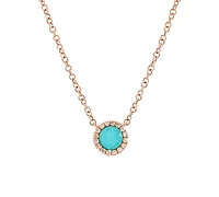 14K Rose Gold 0.18cttw Turquoise and 0.04cttw Diamond Necklace, 18"