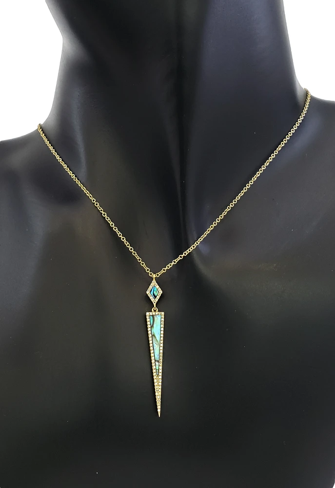 14K Yellow Gold Abalone Shell and 0.17cttw Diamond Necklace, 18"