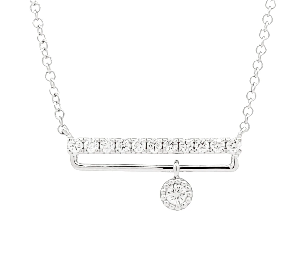14K White Gold 0.18cttw Diamond Bar Pendant, 18"