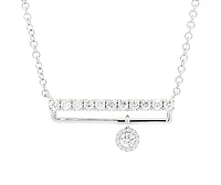 14K White Gold 0.18cttw Diamond Bar Pendant, 18"