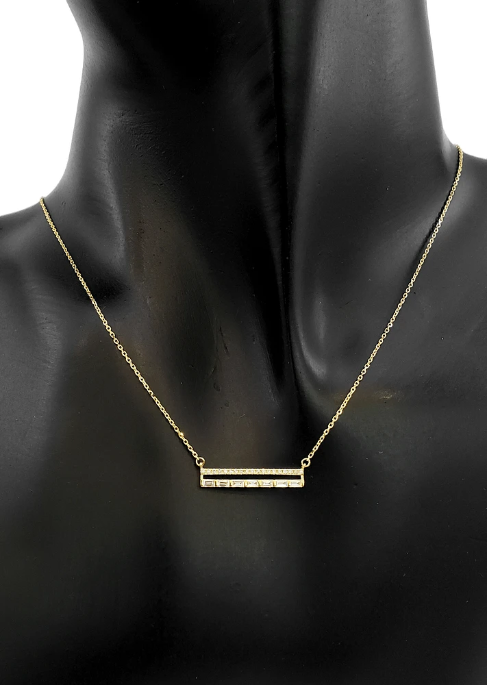 14K Yellow Gold 0.22cttw Diamond Bar Pendant, 18"