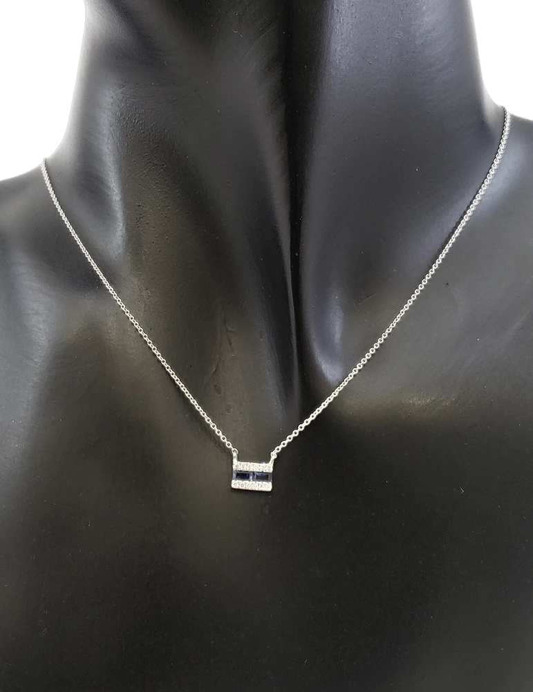 14K White Gold Sapphire and Diamond Necklace, 18"
