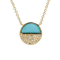 14K Yellow Gold 0.48cttw Turquoise and 0.08cttw Diamond Necklace, 18"