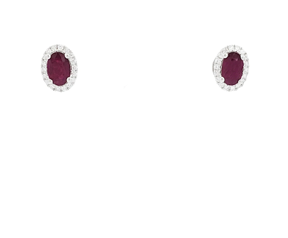 18K White Gold Ruby and Diamond Halo Stud Earrings