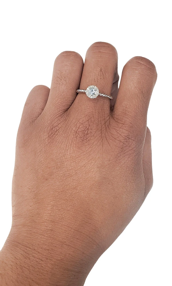 10K White Gold 0.30cttw Aquamarine and 0.08cttw Diamond Ring, size 7