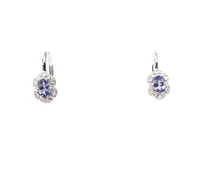 10K White Gold Tanzanite and Diamond Earrings with Lever Backs
