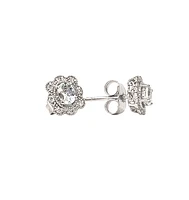 10K White Gold 0.30cttw Aquamarine and 0.053cttw Diamond Halo Earrings