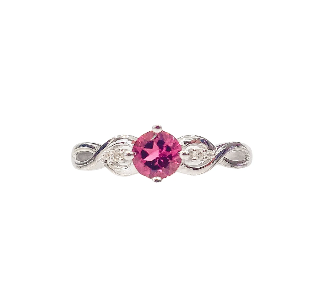 10K White Gold 0.45cttw Pink Tourmaline and 0.02cttw Diamond Ring, Size 7