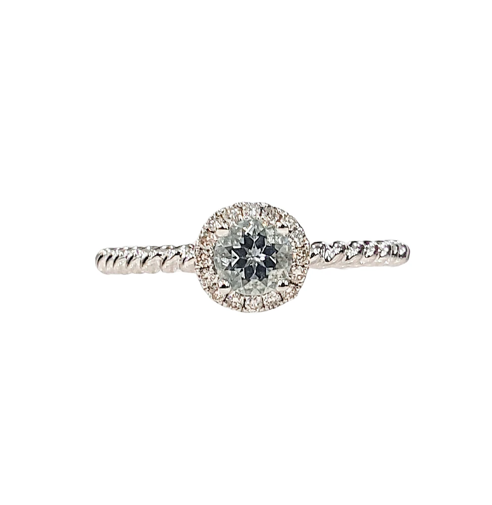10K White Gold 0.30cttw Aquamarine and 0.08cttw Diamond Ring, size 7