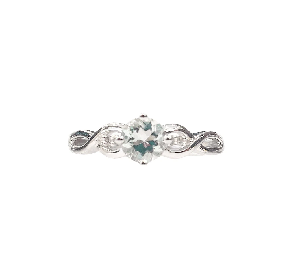 10K White Gold 0.50cttw Aquamarine and 0.02cttw Diamond Ring, size 7 - 4.5