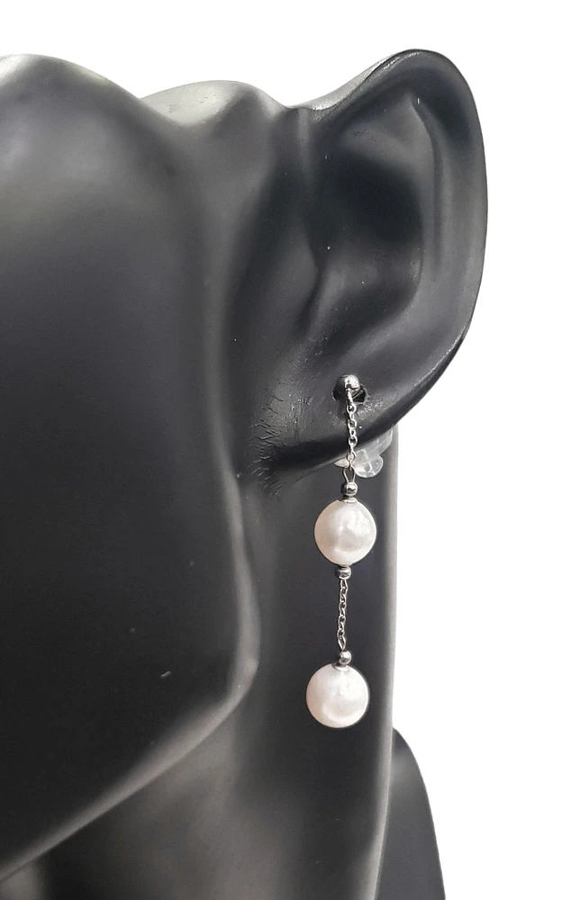14K White Gold 7.5-8.0mm Cultured Pearl Dangle Earring