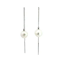 14K White Gold 9mm Cultured Pearl "Threader" Earring