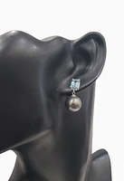 14K White Gold Tahitian Pearl and Aquamarine Dangle Earrings with Butterfly Back Closure