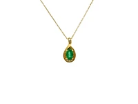 10K Yellow Gold 6x4mm Emerald and 0.03cttw Diamond Pendant, 18"