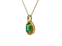 10K Yellow Gold 6x4mm Emerald and 0.03cttw Diamond Pendant, 18"