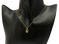 10K Yellow Gold 6x4mm Emerald and 0.03cttw Diamond Pendant, 18"