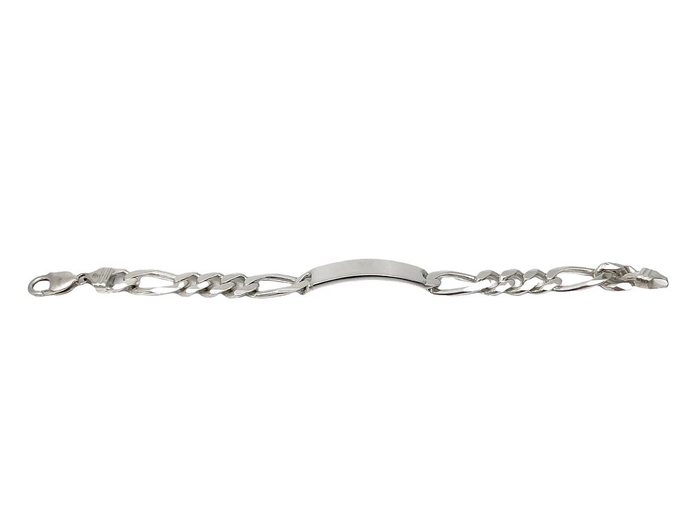 925 Sterling Silver 10.9mm Figaro I.D. Rhodium Plated Bracelet with Lobster Clasp - 9 Inches