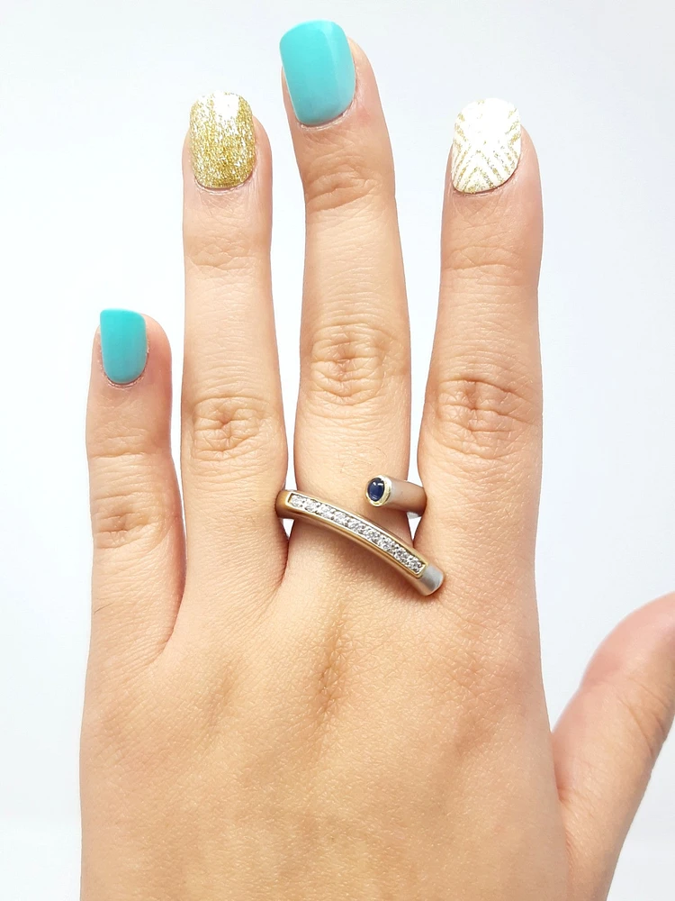 Silver Sapphire and CZ Ring