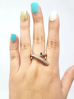 Silver Sapphire and CZ Ring
