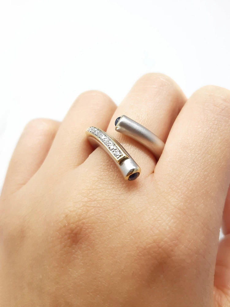 Silver Sapphire and CZ Ring