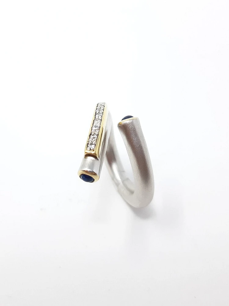 Silver Sapphire and CZ Ring