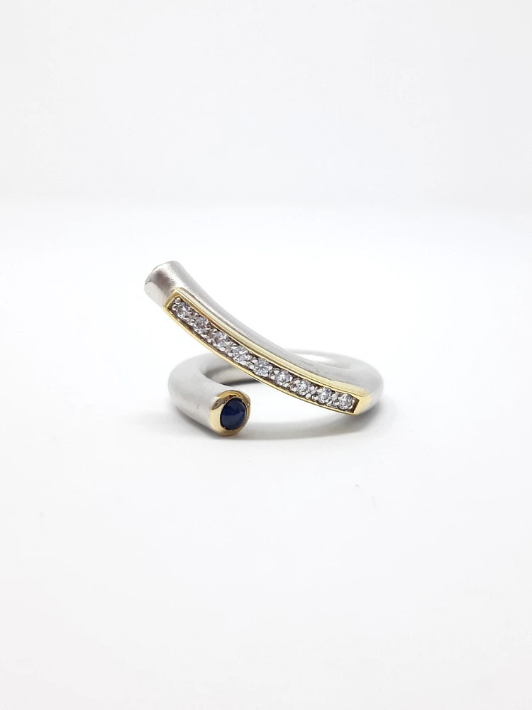 Silver Sapphire and CZ Ring