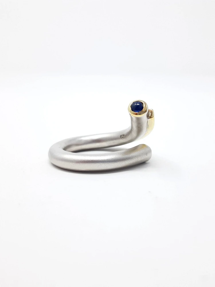 Silver Sapphire and CZ Ring