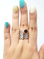 2 Tone Silver & Gold Plated Garnet Ring, size 8