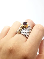 2 Tone Silver & Gold Plated Garnet Ring, size 8