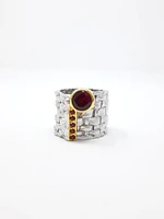2 Tone Silver & Gold Plated Garnet Ring, size 8