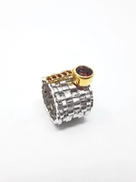 2 Tone Silver & Gold Plated Garnet Ring, size 8