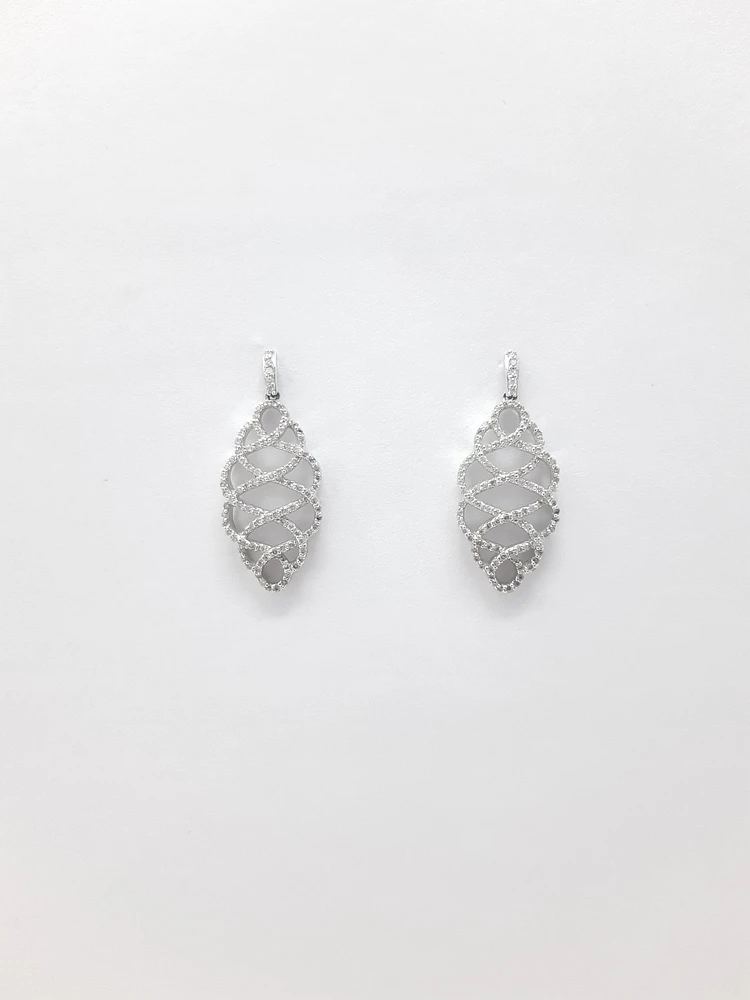 14K White Gold 0.52cttw Round Cut Diamond Dangle Earrings
