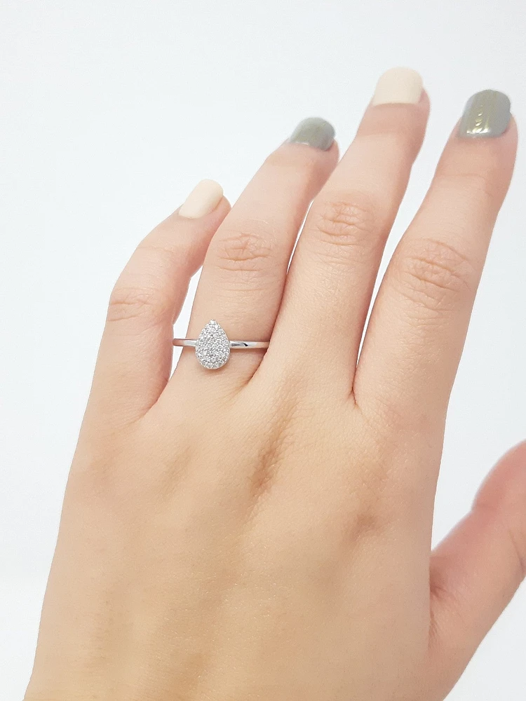 10K White Gold 0.15cttw Pave Pear Shape Diamond Engagement Ring, size 6.5