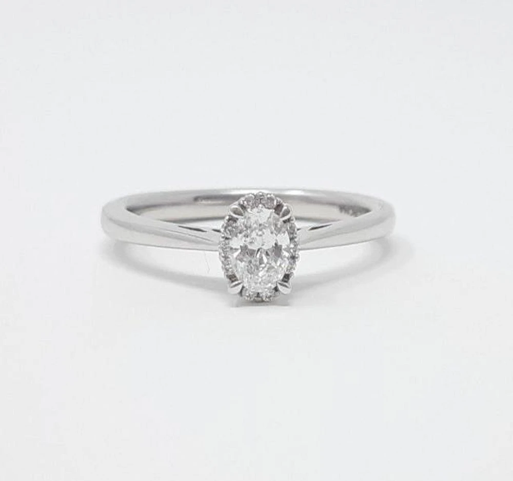 14K White Gold 0.30cttw Oval Cut Diamond Halo Engagement Ring, size 6.5