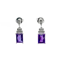 10K White Gold 1.80cttw Amethyst and 0.03cttw Diamond Dangle/Drop Earrings