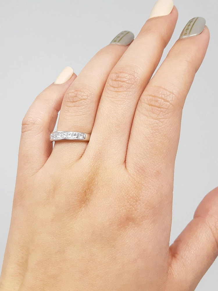 14K White Gold 1.00cttw Princess Cut Diamond Channel Anniversary Band, 6.5 - /
