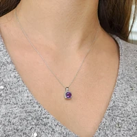 10K White Gold Amethyst and Diamond Pendant, 18"