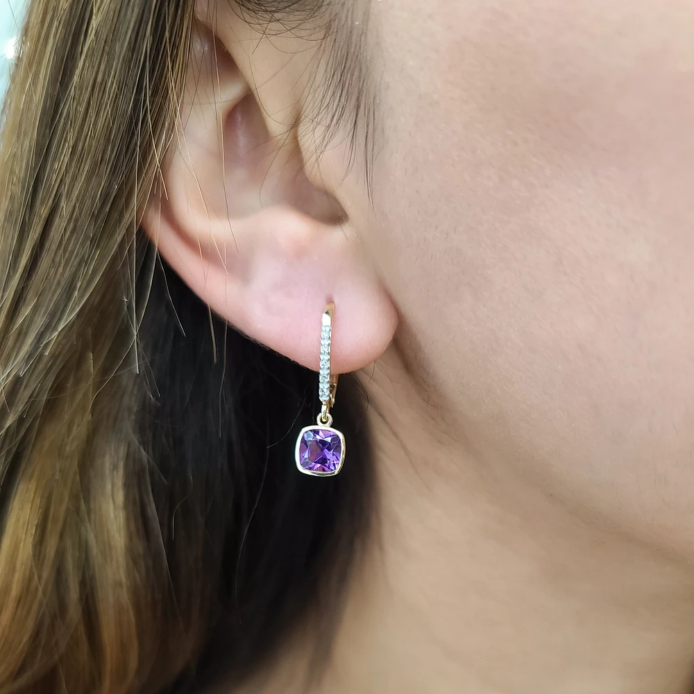 10K Yellow Gold Amethyst & Diamond 0.04cttw Earrings