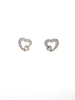 10K White & Rose Gold 0.12cttw Diamond Heart Stud Earrings