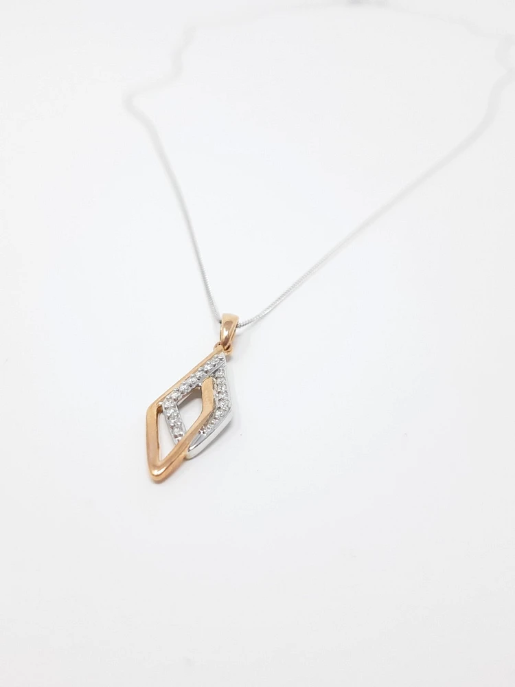 10K White and Rose Gold 0.08cttw Diamond Pendant, 18"