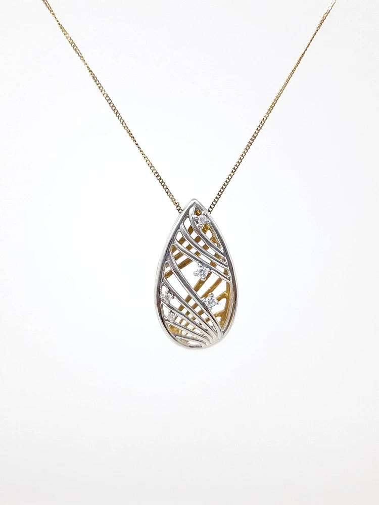 10K White & Yellow Gold 0.06cttw Diamond Pendant, 18"