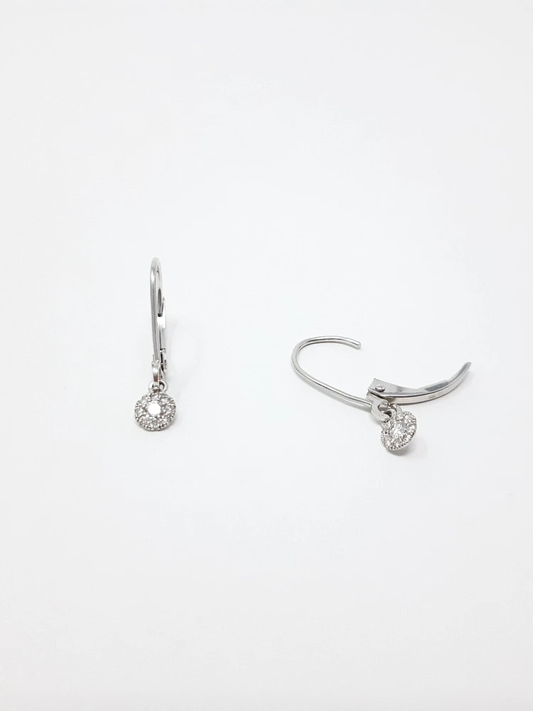 10K White Gold 0.13cttw Diamond Lever Back Earrings