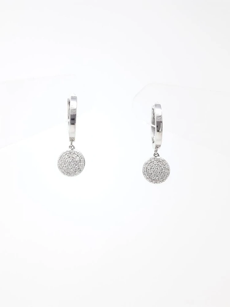 10K White Gold 0.30cttw Diamond Hoop Huggie Hinged Dangle Earrings