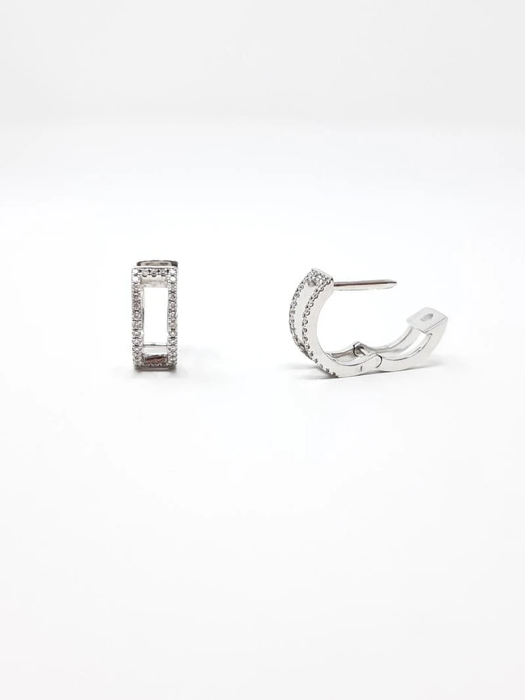 10K White Gold 0.20cttw Hoop Huggie Hinged Diamond Earrings