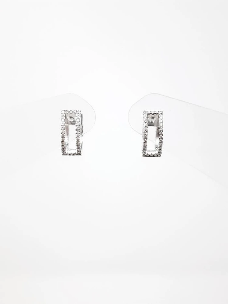 10K White Gold 0.20cttw Hoop Huggie Hinged Diamond Earrings