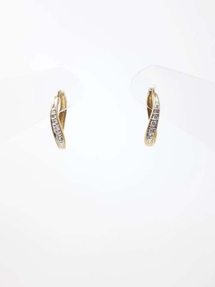10K Yellow Gold 0.12cttw Diamond Hoop Huggie Hinged Earrings