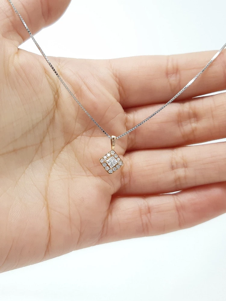 14K White & Rose Gold 0.30cttw Canadian Diamond Halo Necklace, 18"
