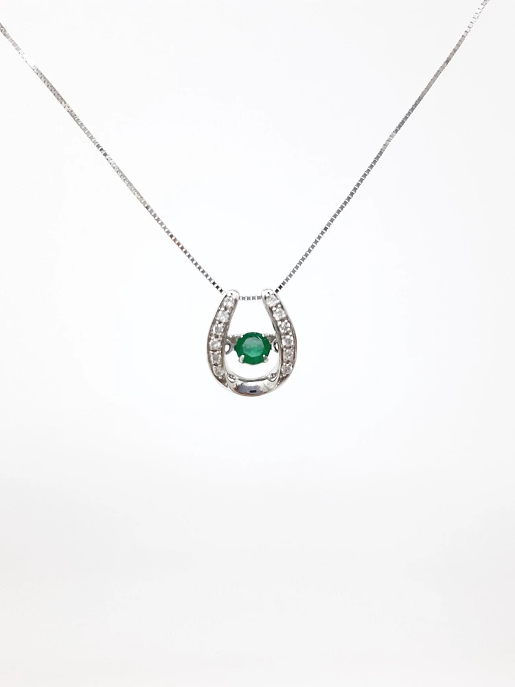 10K White Gold 0.15cttw Round Cut Genuine Emerald and0.07cttw Round Cut  Diamonds Necklace, 18”