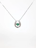 10K White Gold 0.15cttw Round Cut Genuine Emerald and0.07cttw Round Cut  Diamonds Necklace, 18”